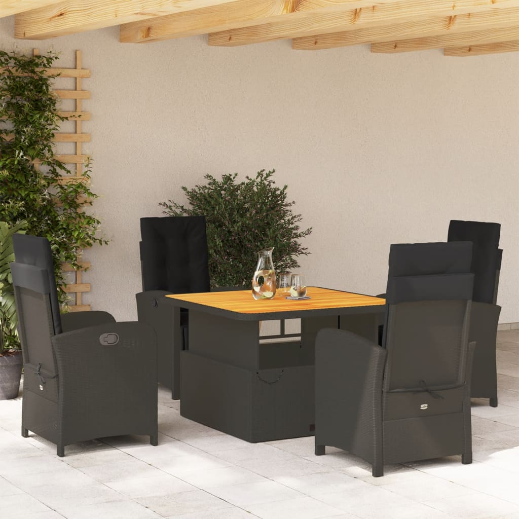 5-delige Tuinset met kussens poly rattan zwart – afbeelding 1