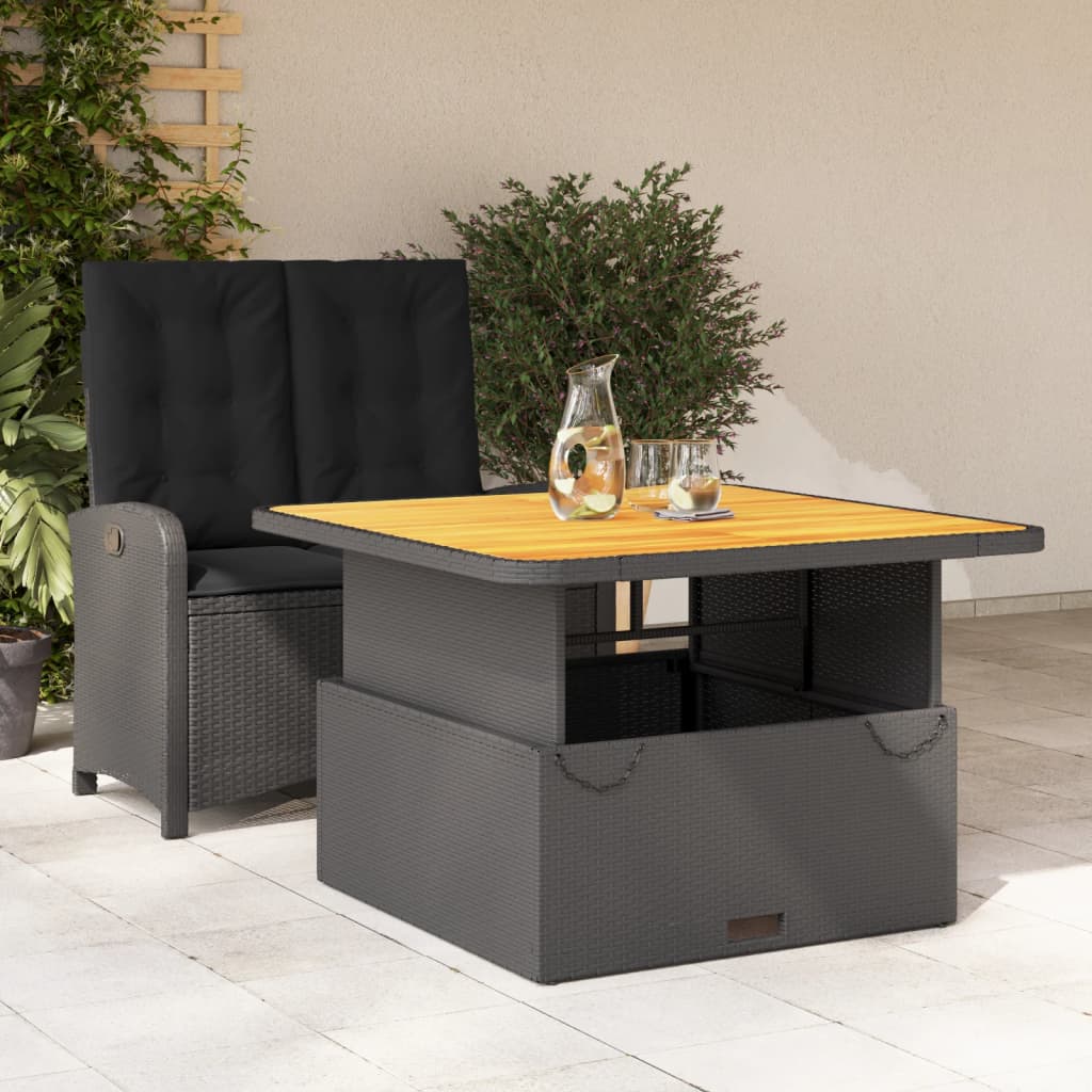 2-delige Tuinset met kussens poly rattan zwart