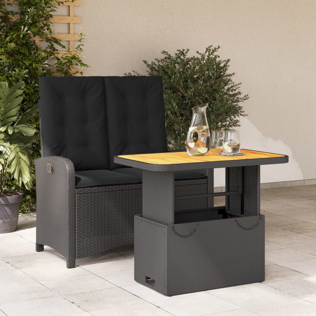 2-delige Tuinset met kussens poly rattan zwart – afbeelding 1