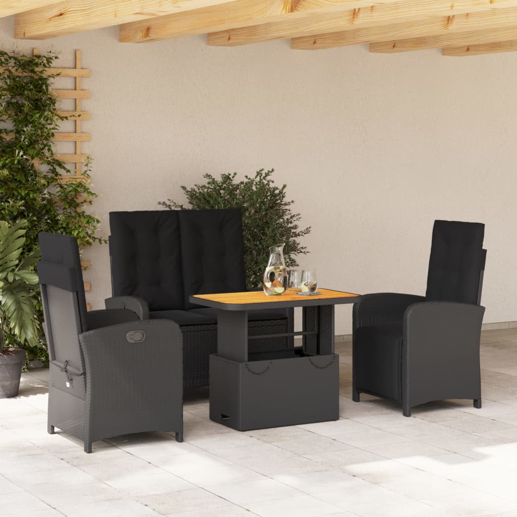 4-delige Tuinset met kussens poly rattan zwart – afbeelding 1