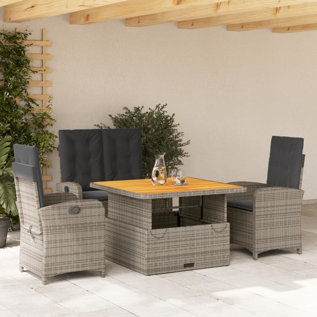 4-delige Tuinset met kussens poly rattan grijs – afbeelding 1