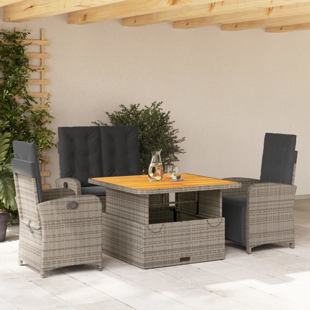 4-delige Tuinset met kussens poly rattan grijs – afbeelding 1