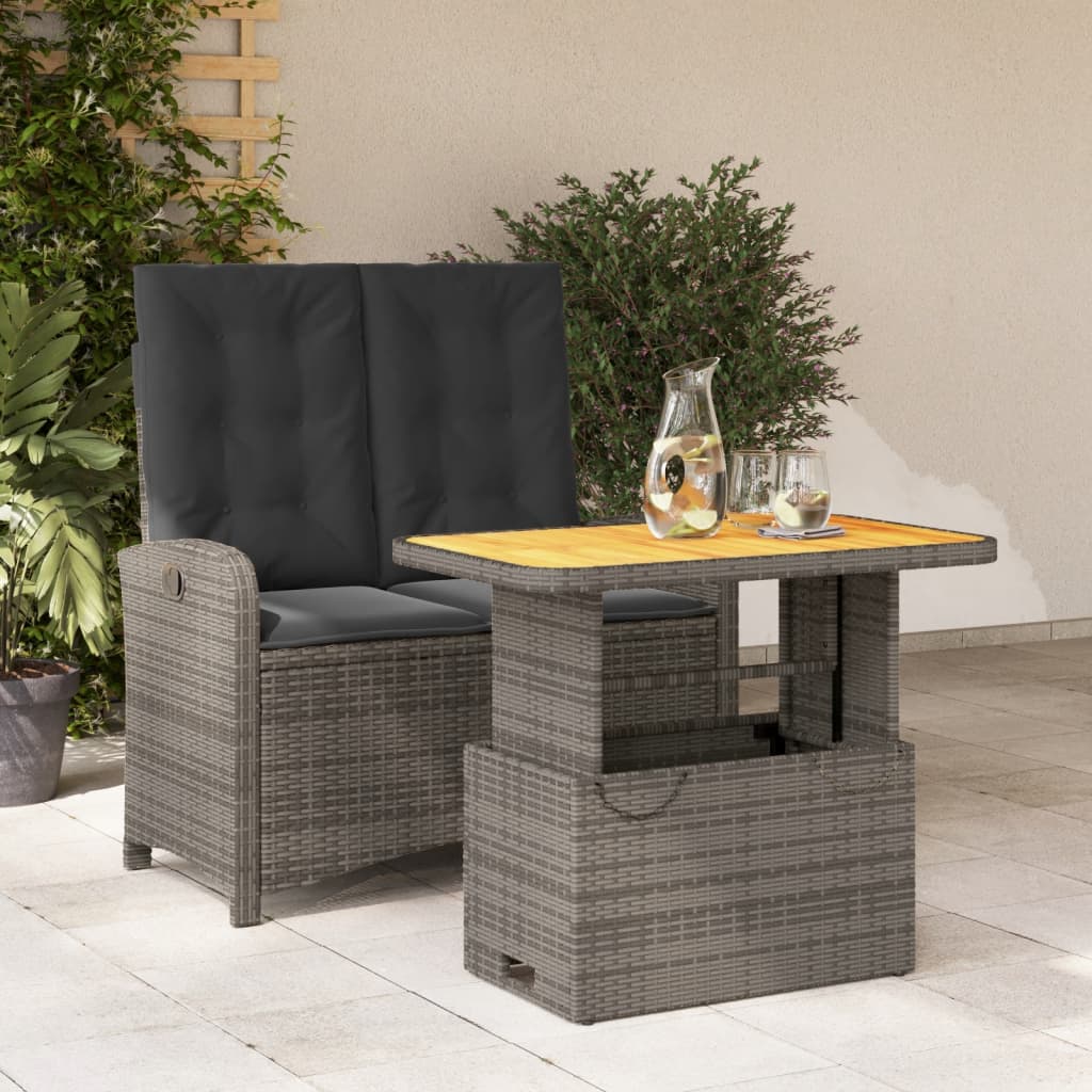 2-delige Tuinset met kussens poly rattan grijs – afbeelding 1