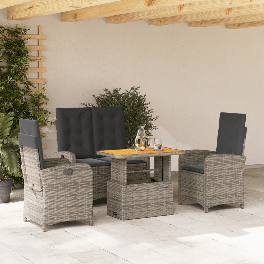 4-delige Tuinset met kussens poly rattan grijs – afbeelding 1