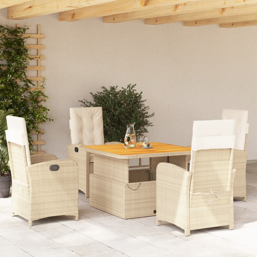 5-delige Tuinset met kussens poly rattan beige – afbeelding 1