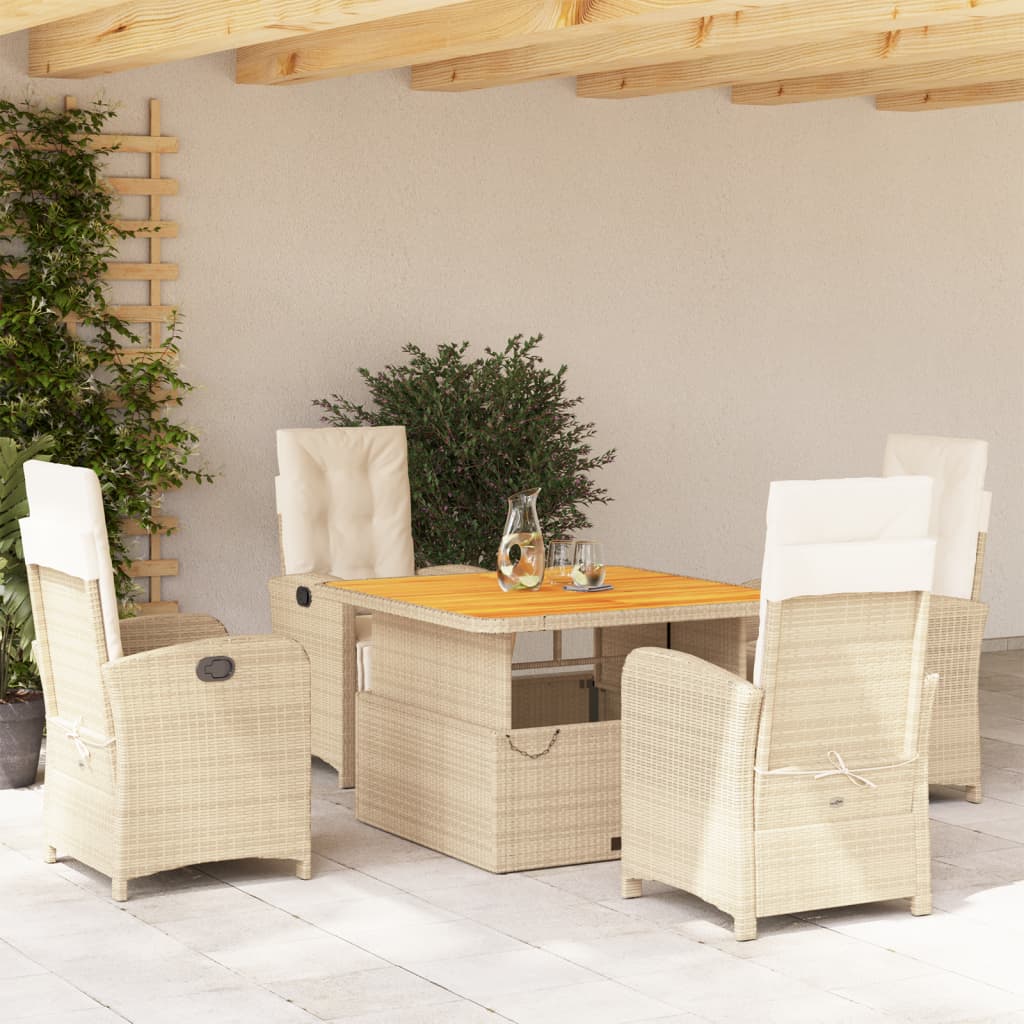 5-delige Tuinset met kussens poly rattan beige – afbeelding 1