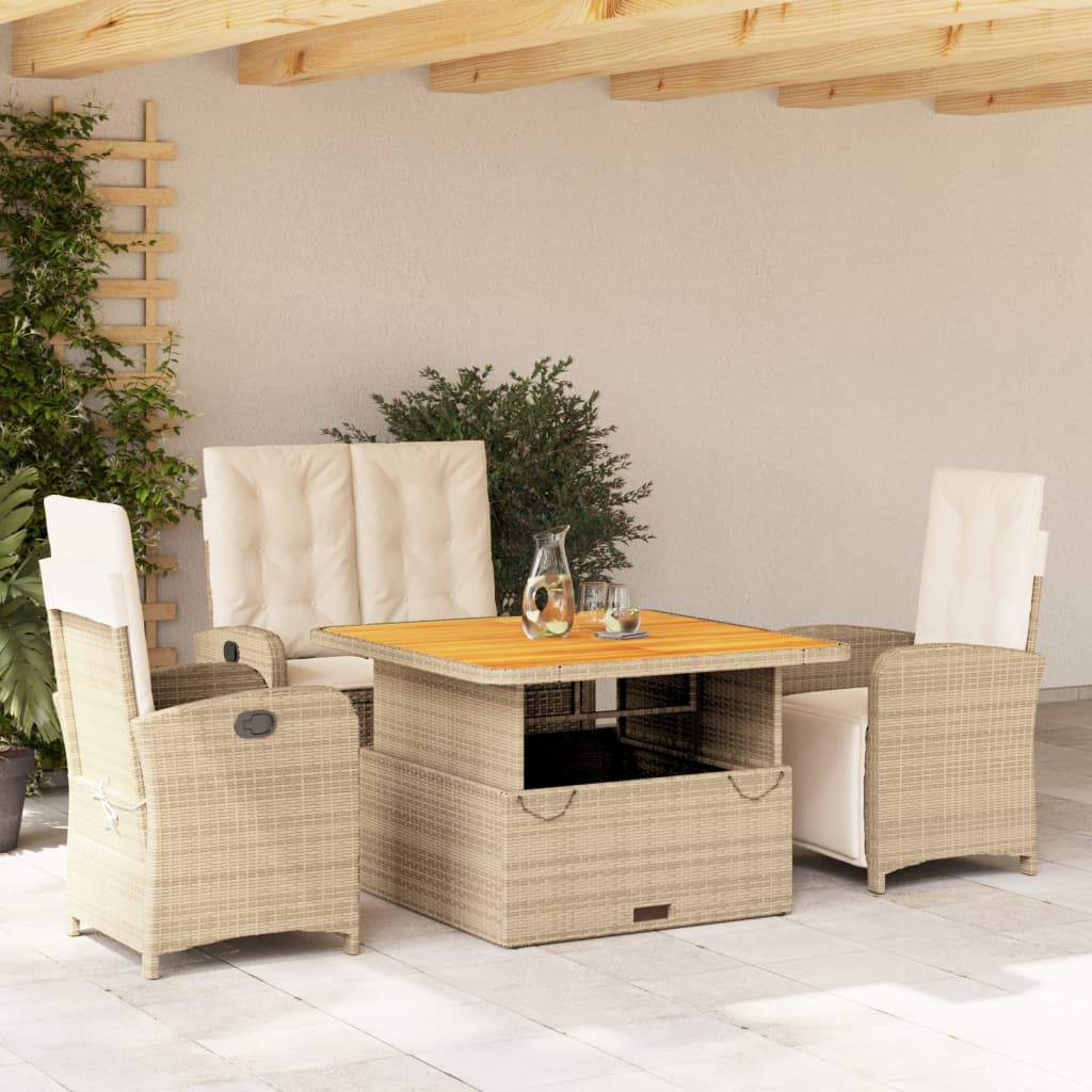 4-delige Tuinset met kussens poly rattan beige – afbeelding 1