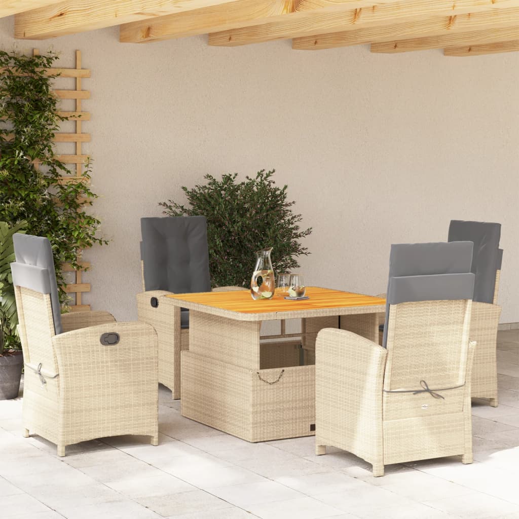 5-delige Tuinset met kussens poly rattan beige – afbeelding 1