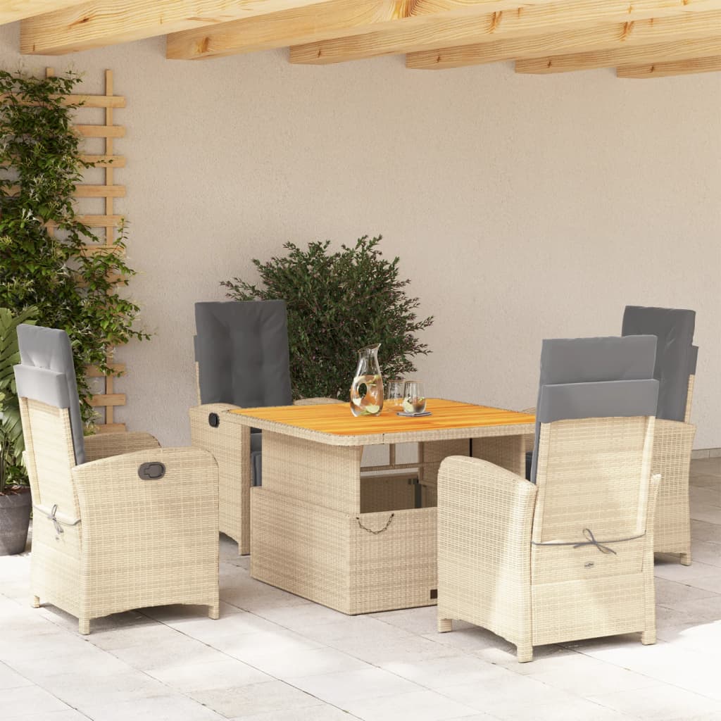 5-delige Tuinset met kussens poly rattan beige – afbeelding 1