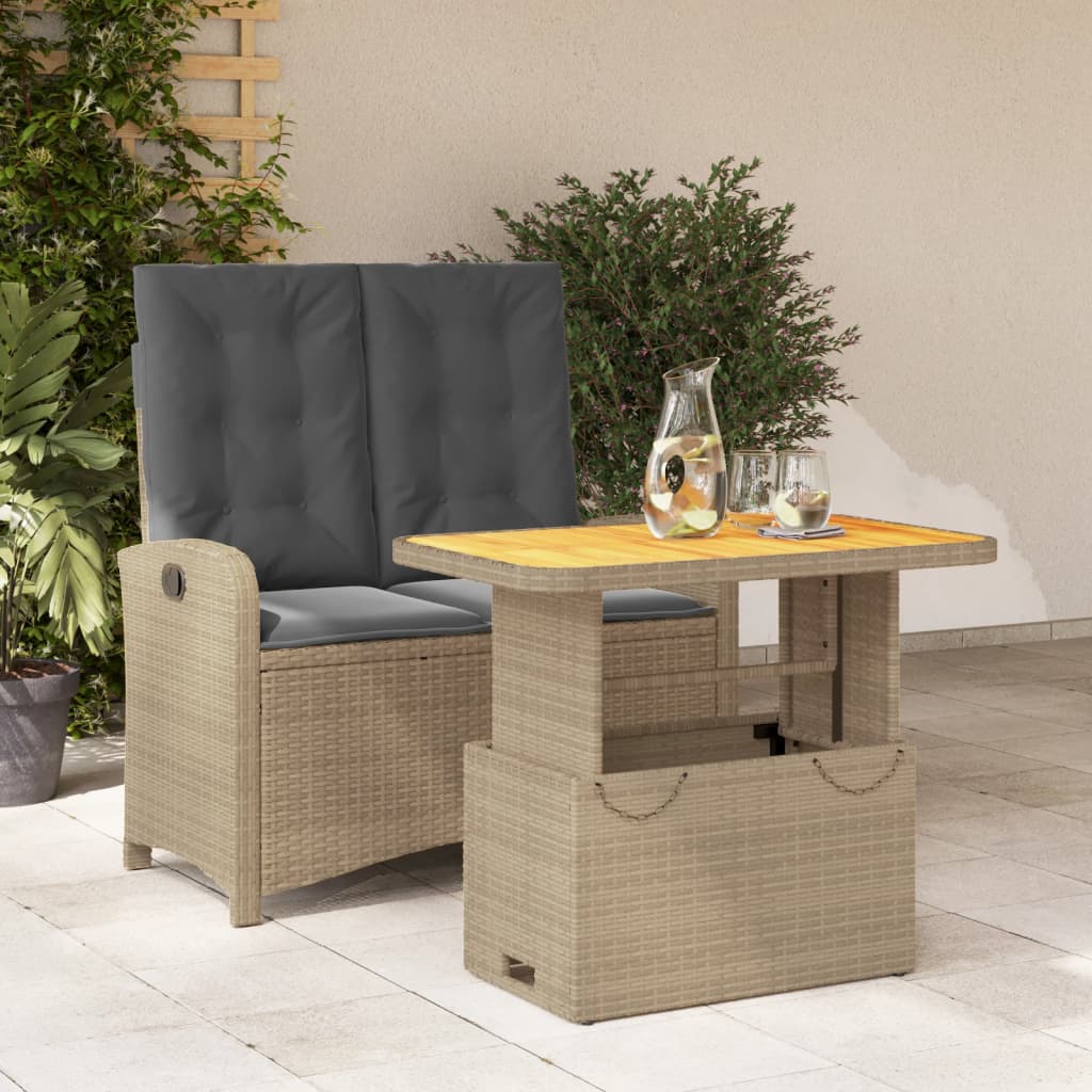 2-delige Tuinset met kussens poly rattan beige – afbeelding 1