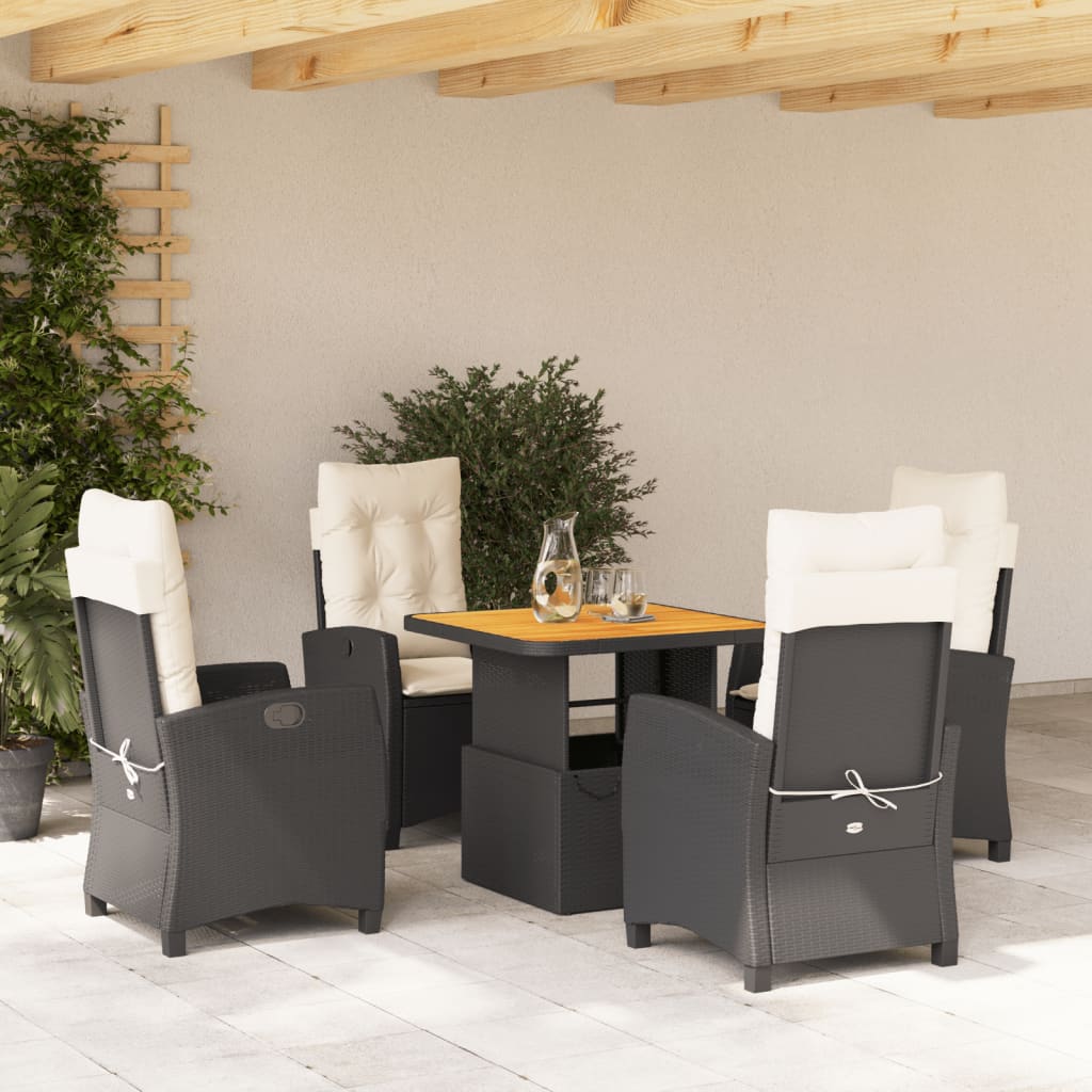 5-delige Tuinset met kussens poly rattan zwart – afbeelding 1