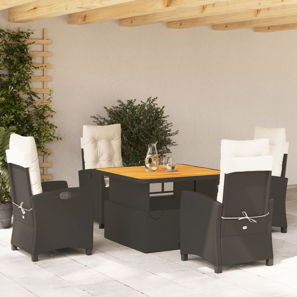 5-delige Tuinset met kussens poly rattan zwart – afbeelding 1