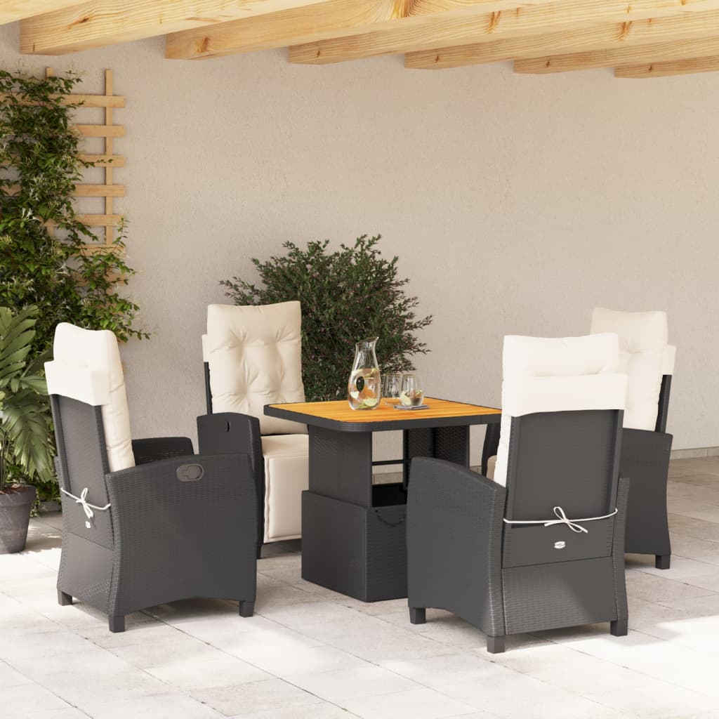 5-delige Tuinset met kussens poly rattan zwart – afbeelding 1