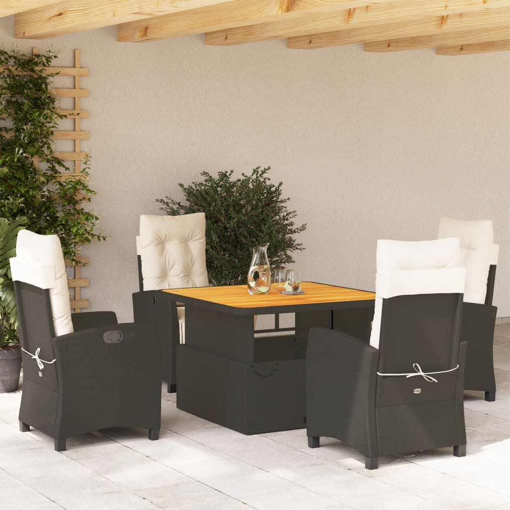 5-delige Tuinset met kussens poly rattan zwart – afbeelding 1