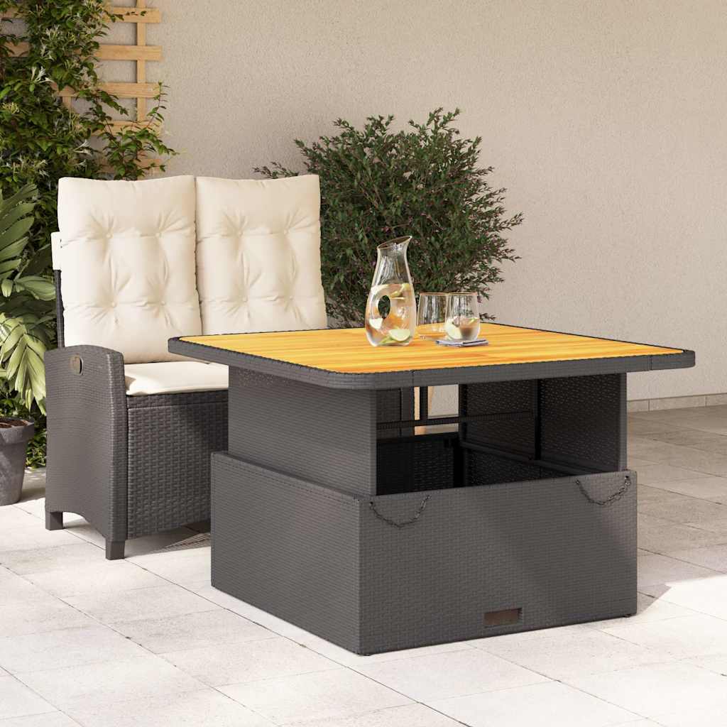 2-delige Tuinset met kussens poly rattan zwart – afbeelding 1