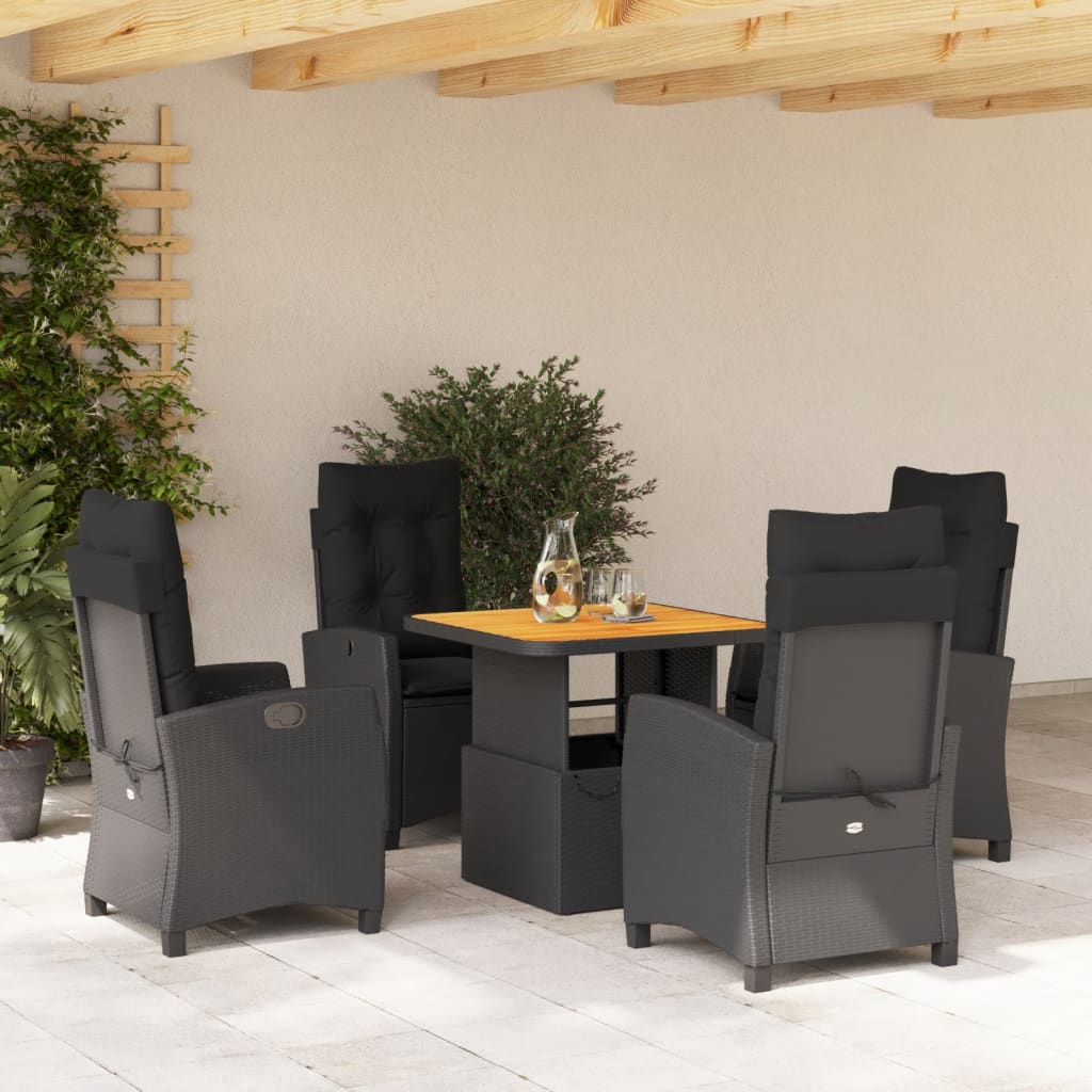 5-delige Tuinset met kussens poly rattan zwart