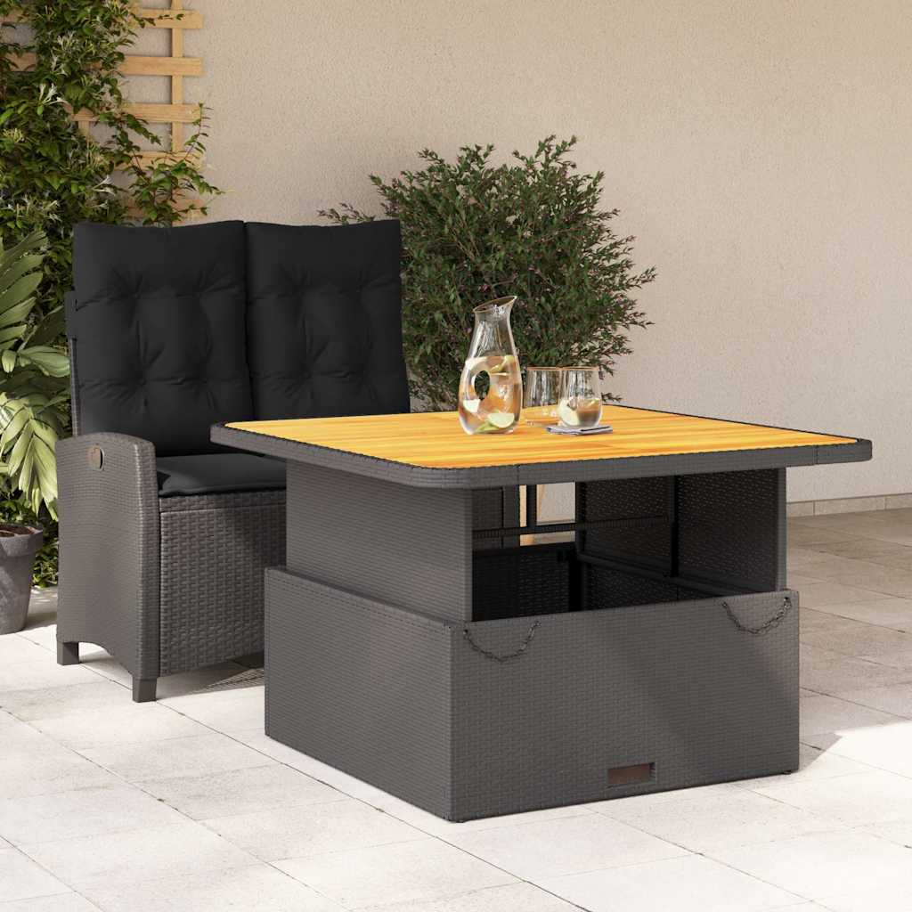 2-delige Tuinset met kussens poly rattan zwart – afbeelding 1