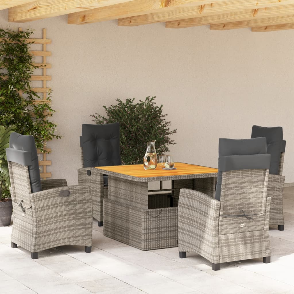 5-delige Tuinset met kussens poly rattan grijs – afbeelding 1