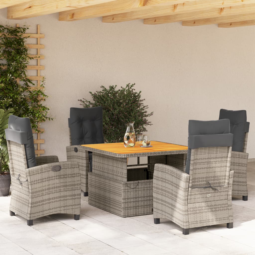 5-delige Tuinset met kussens poly rattan grijs – afbeelding 1