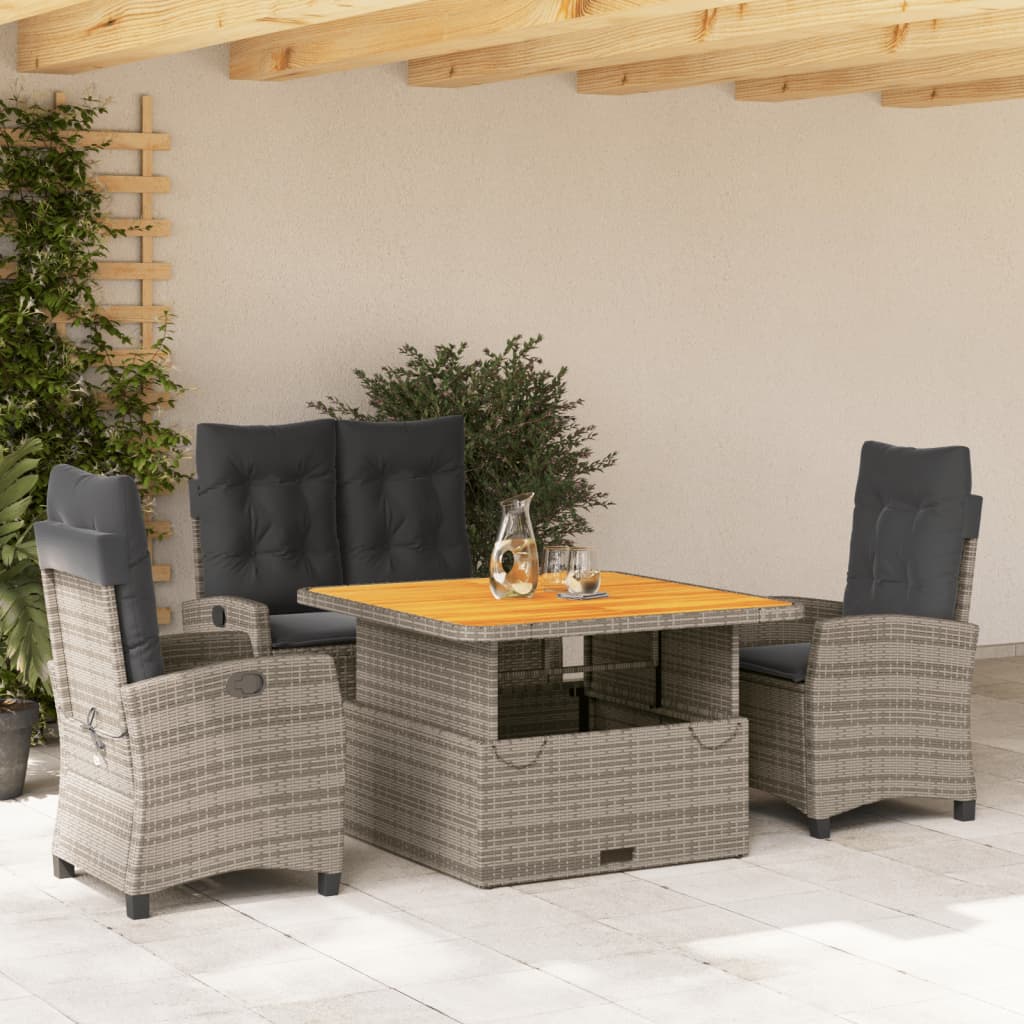 4-delige Tuinset met kussens poly rattan grijs – afbeelding 1