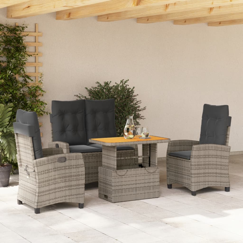 4-delige Tuinset met kussens poly rattan grijs – afbeelding 1