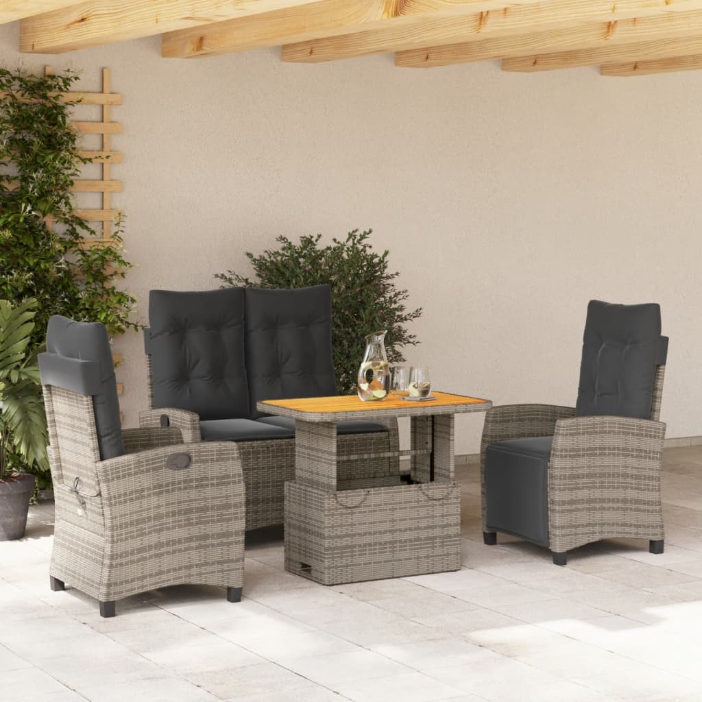 4-delige Tuinset met kussens poly rattan grijs – afbeelding 1