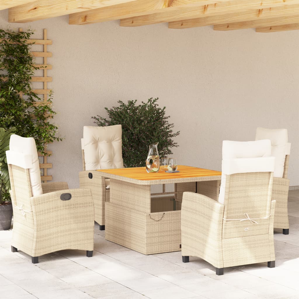 5-delige Tuinset met kussens poly rattan beige – afbeelding 1