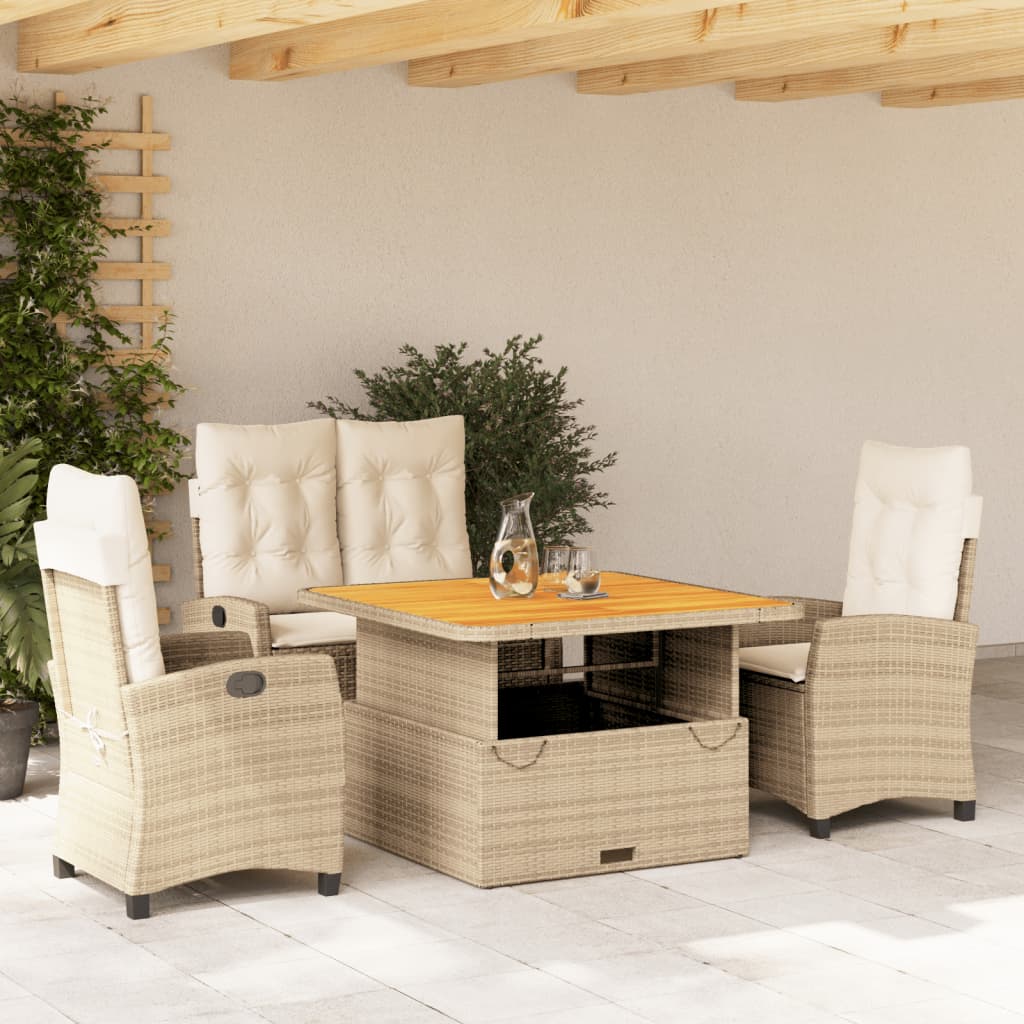 4-delige Tuinset met kussens poly rattan beige – afbeelding 1