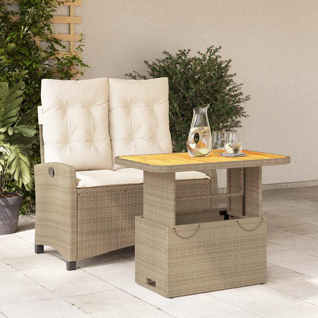 2-delige Tuinset met kussens poly rattan beige – afbeelding 1