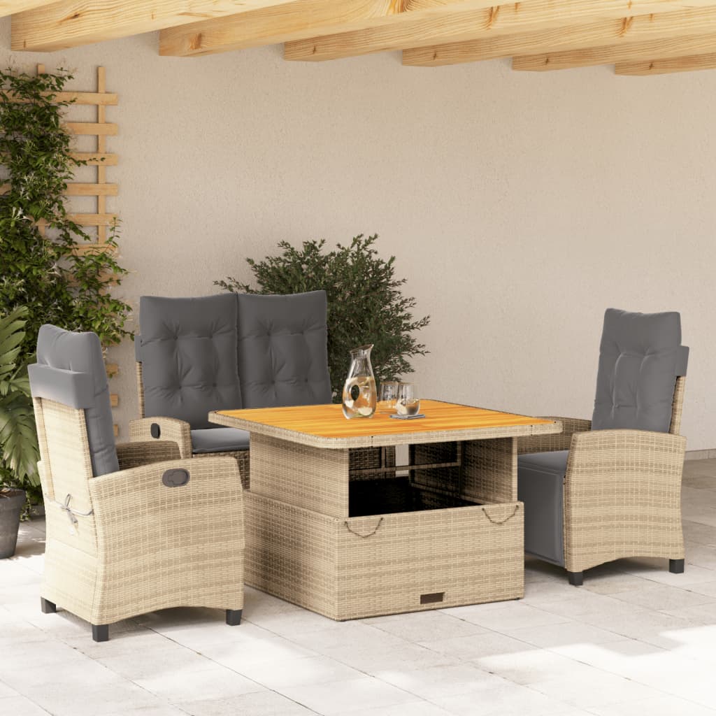 4-delige Tuinset met kussens poly rattan beige – afbeelding 1
