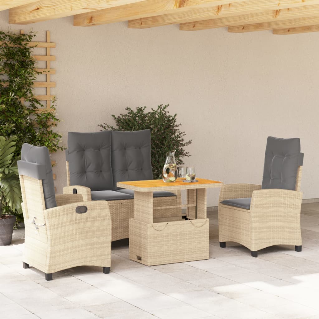 4-delige Tuinset met kussens poly rattan beige – afbeelding 1