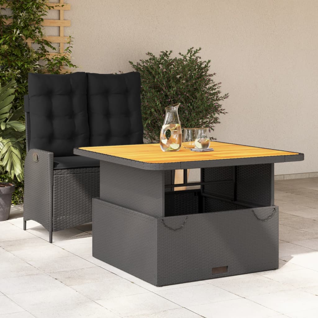2-delige Tuinset met kussens poly rattan zwart – afbeelding 1