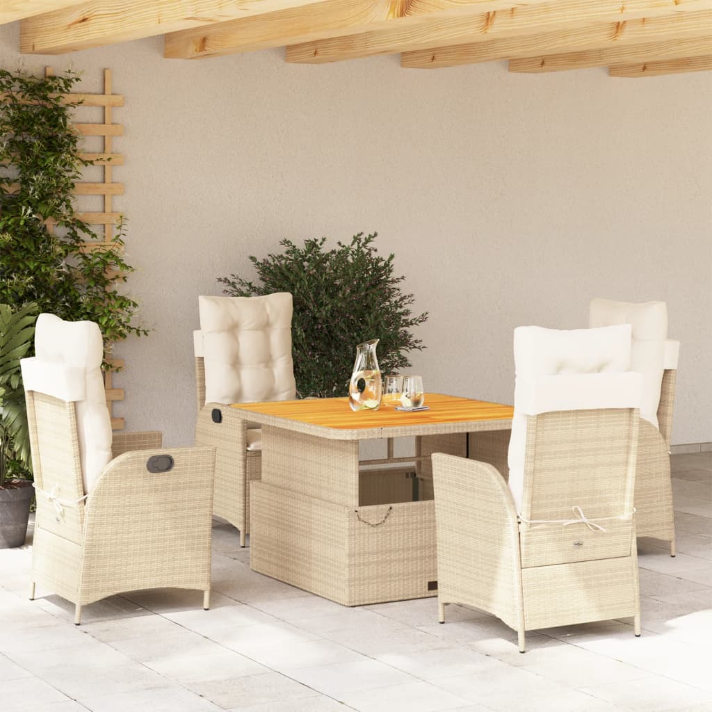 5-delige Tuinset met kussens poly rattan beige – afbeelding 1