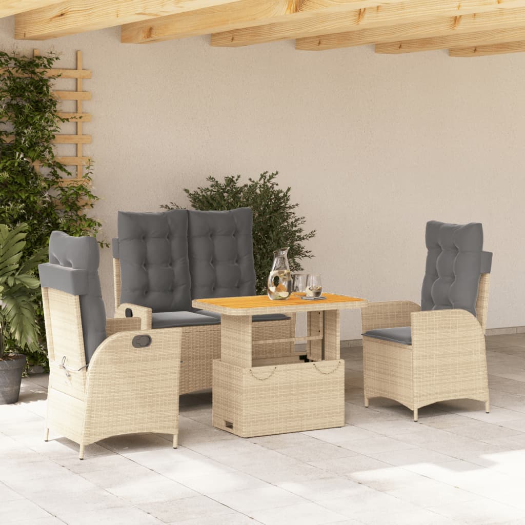 4-delige Tuinset met kussens poly rattan beige – afbeelding 1