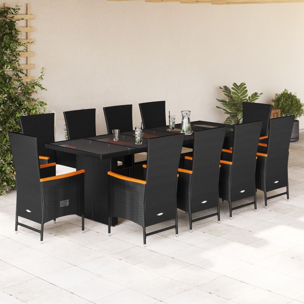 11-delige Tuinset met kussens poly rattan zwart – afbeelding 1