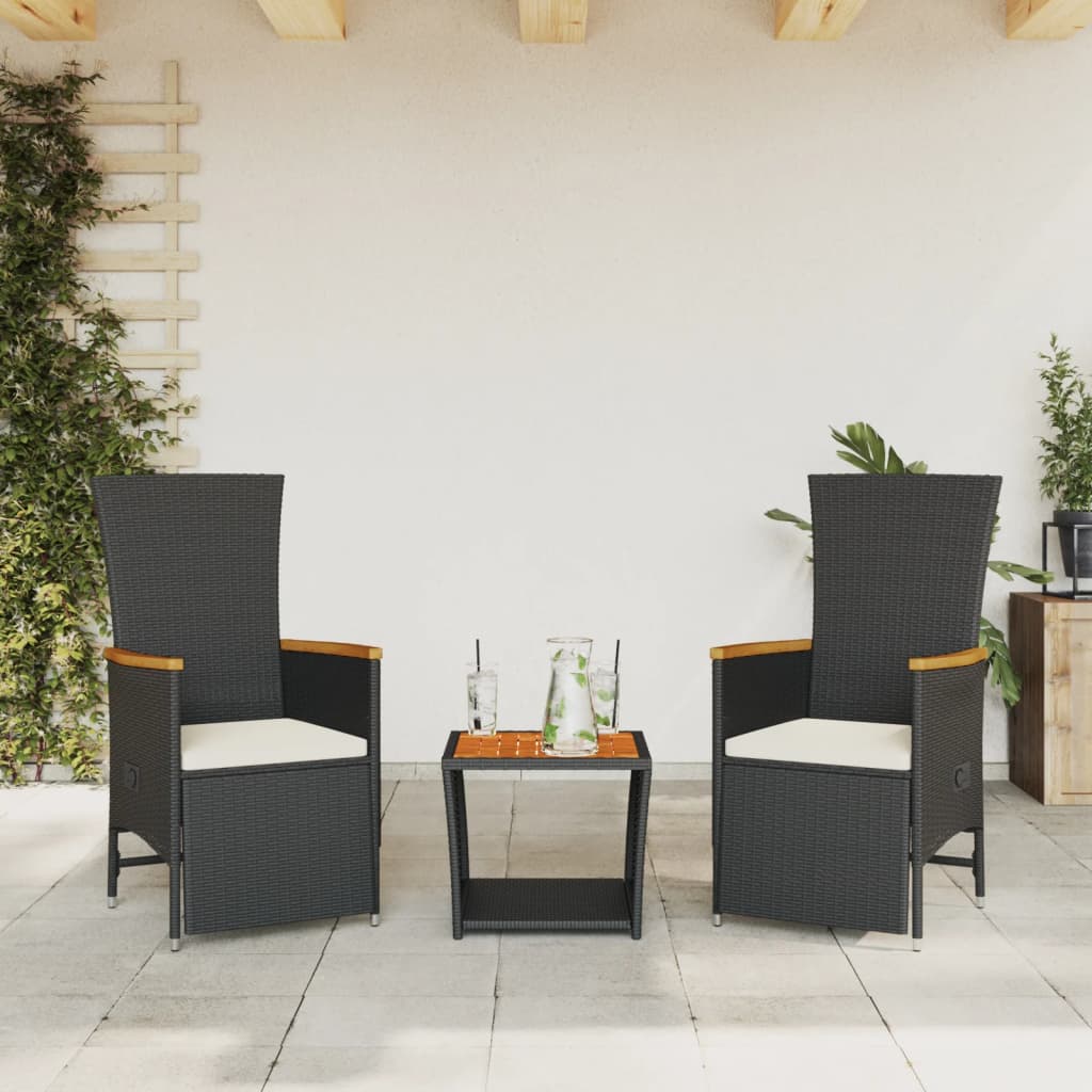 3-delige Tuinset met kussens poly rattan zwart – afbeelding 1