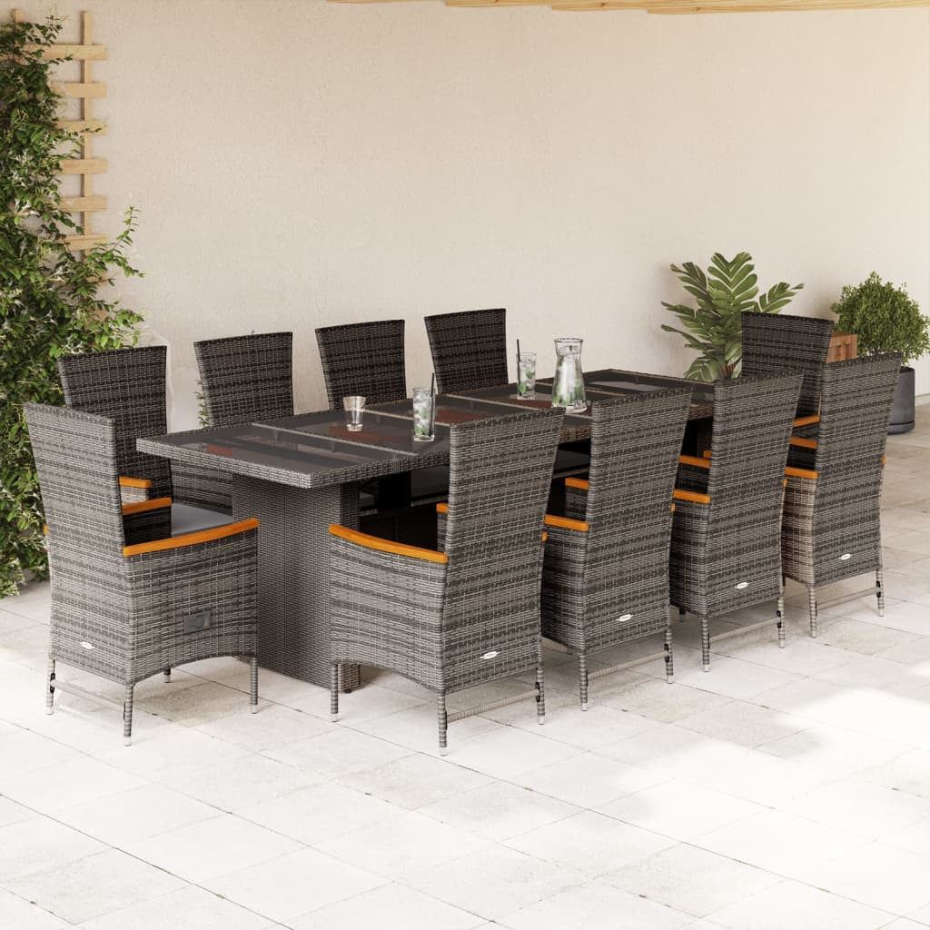 11-delige Tuinset met kussens poly rattan grijs – afbeelding 1