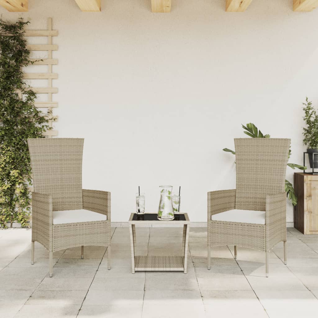3-delige Tuinset met kussens poly rattan beige – afbeelding 1