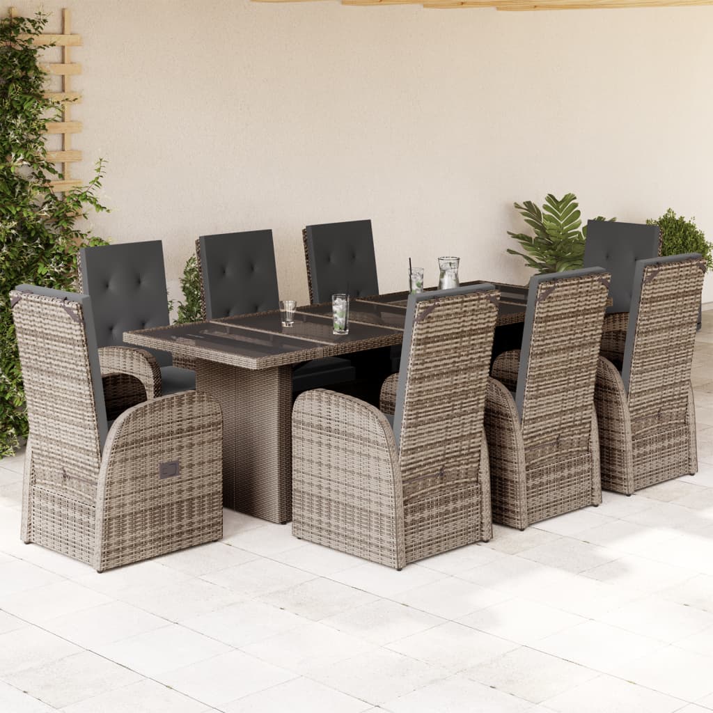 9-delige Tuinset met kussens poly rattan grijs – afbeelding 1