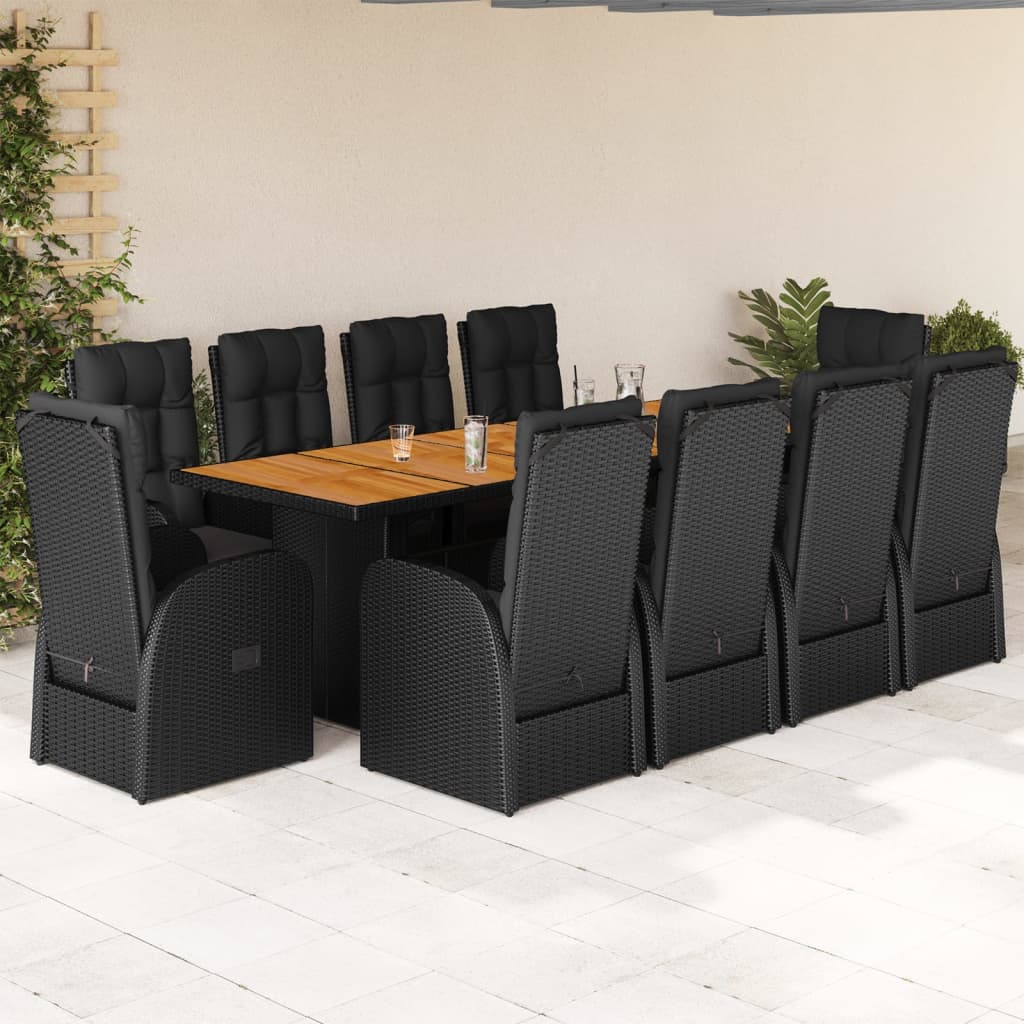 11-delige Tuinset met kussens poly rattan zwart – afbeelding 1
