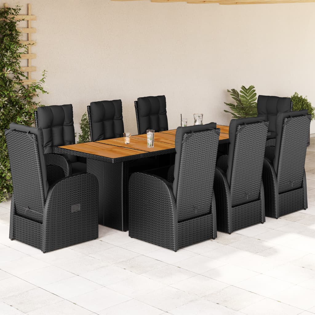 9-delige Tuinset poly rattan zwart – afbeelding 1
