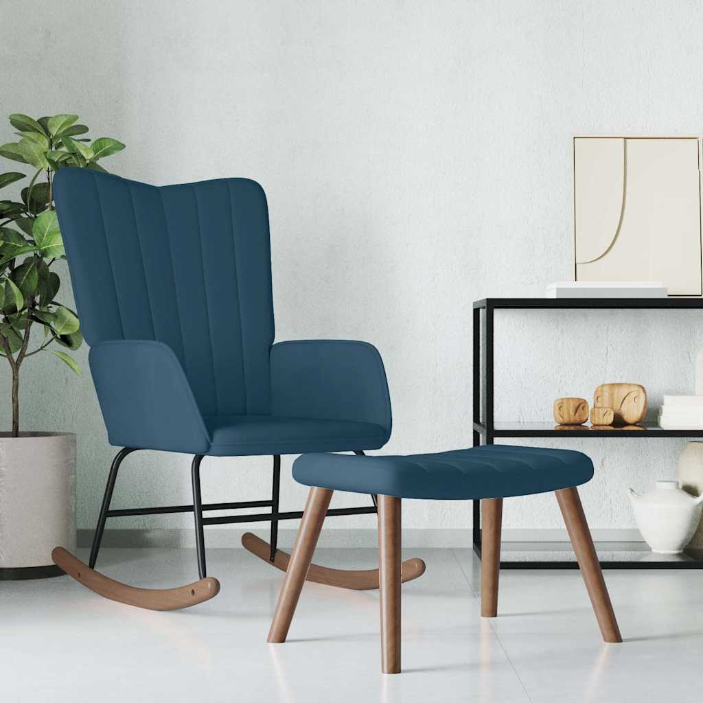 Schommelstoel met voetenbank fluweel blauw