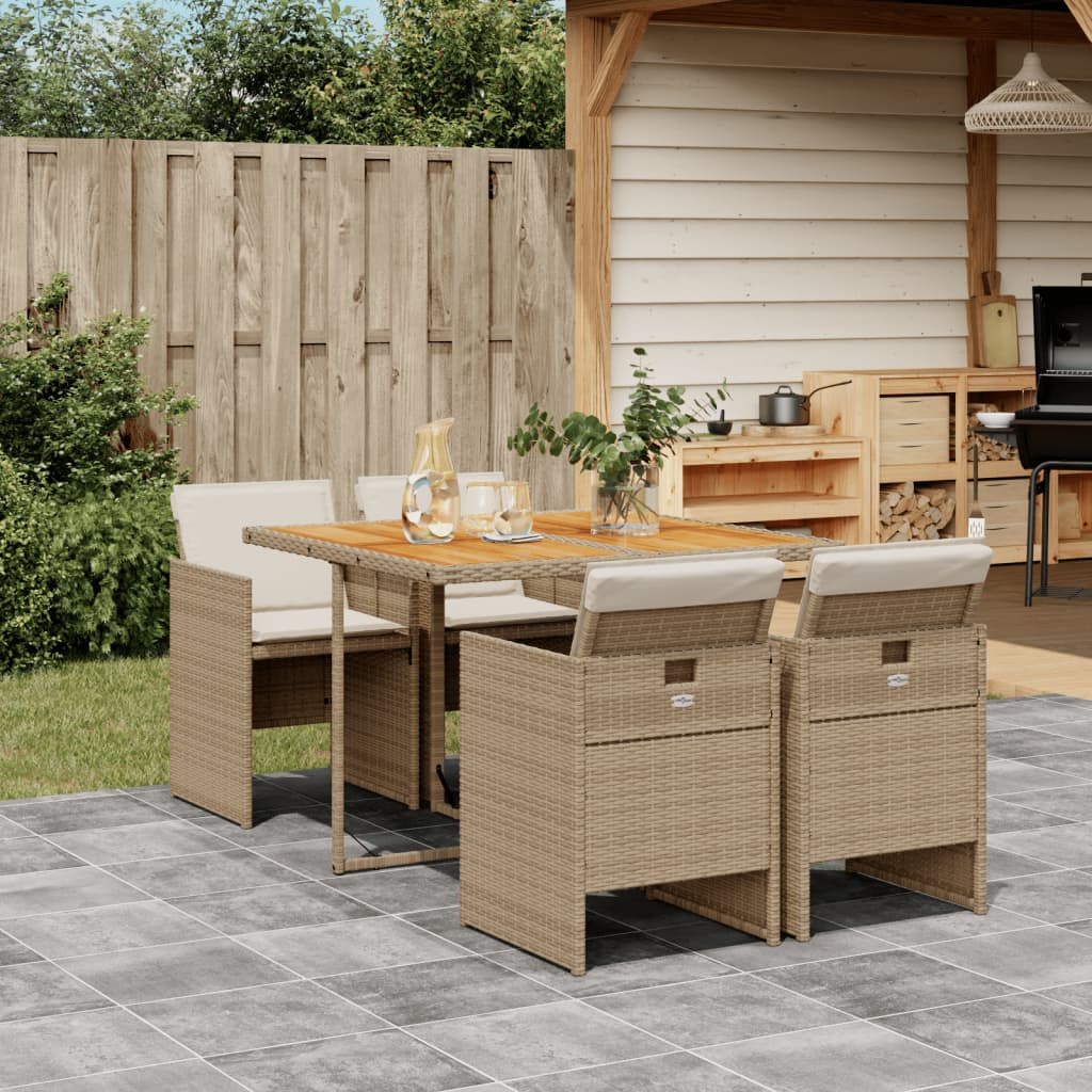 5-delige Tuinset met kussens poly rattan beige – afbeelding 1