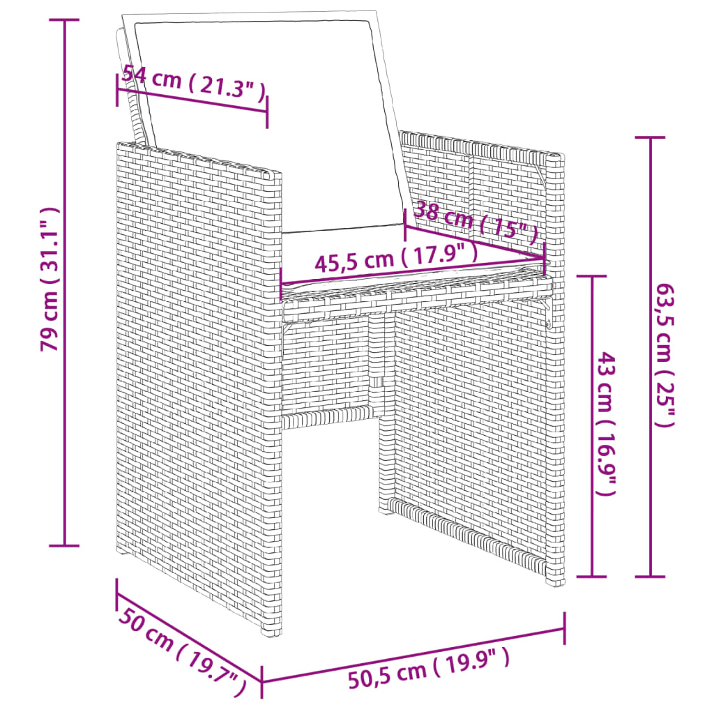 7-delige Tuinset met kussens poly rattan zwart – afbeelding 10