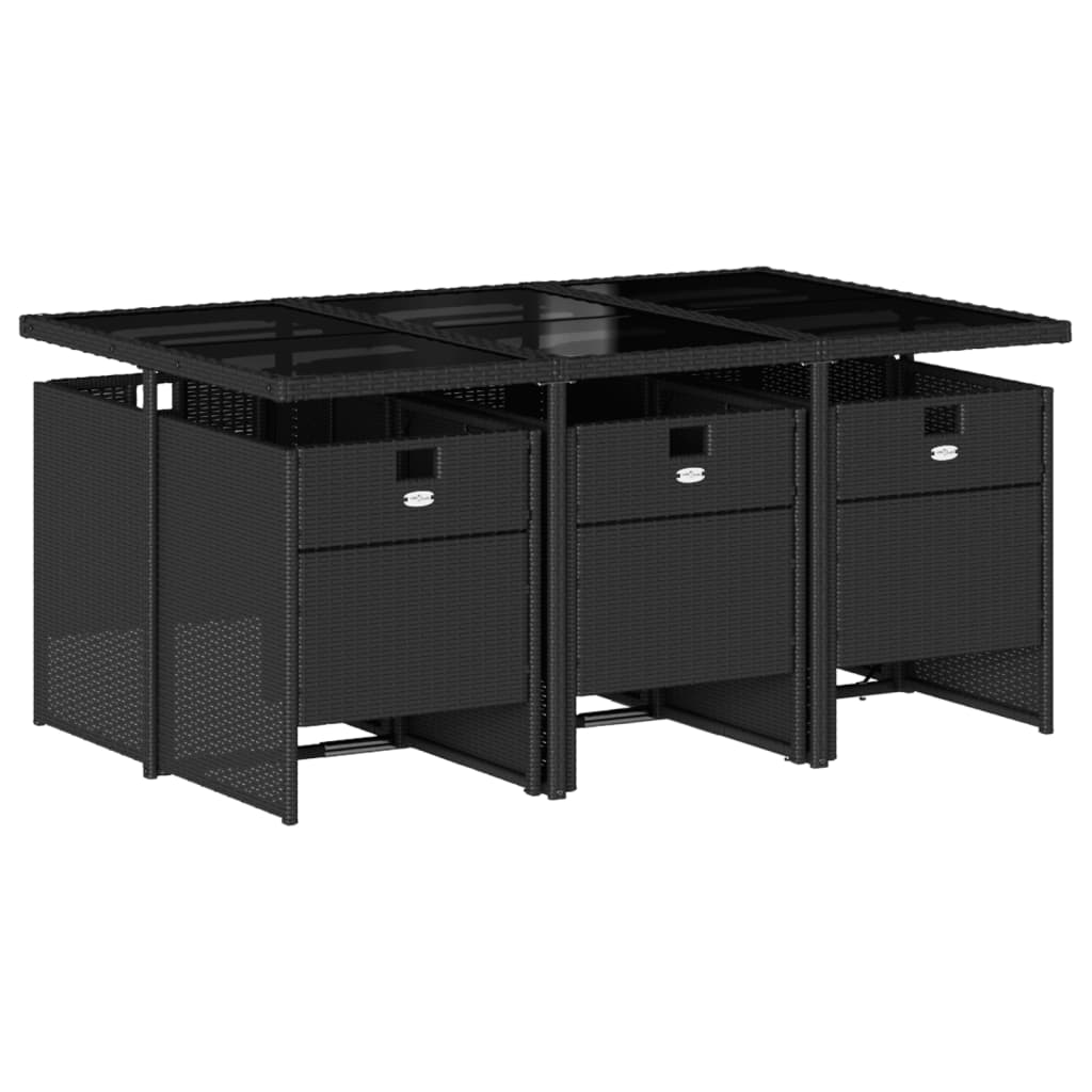 7-delige Tuinset met kussens poly rattan zwart – afbeelding 3