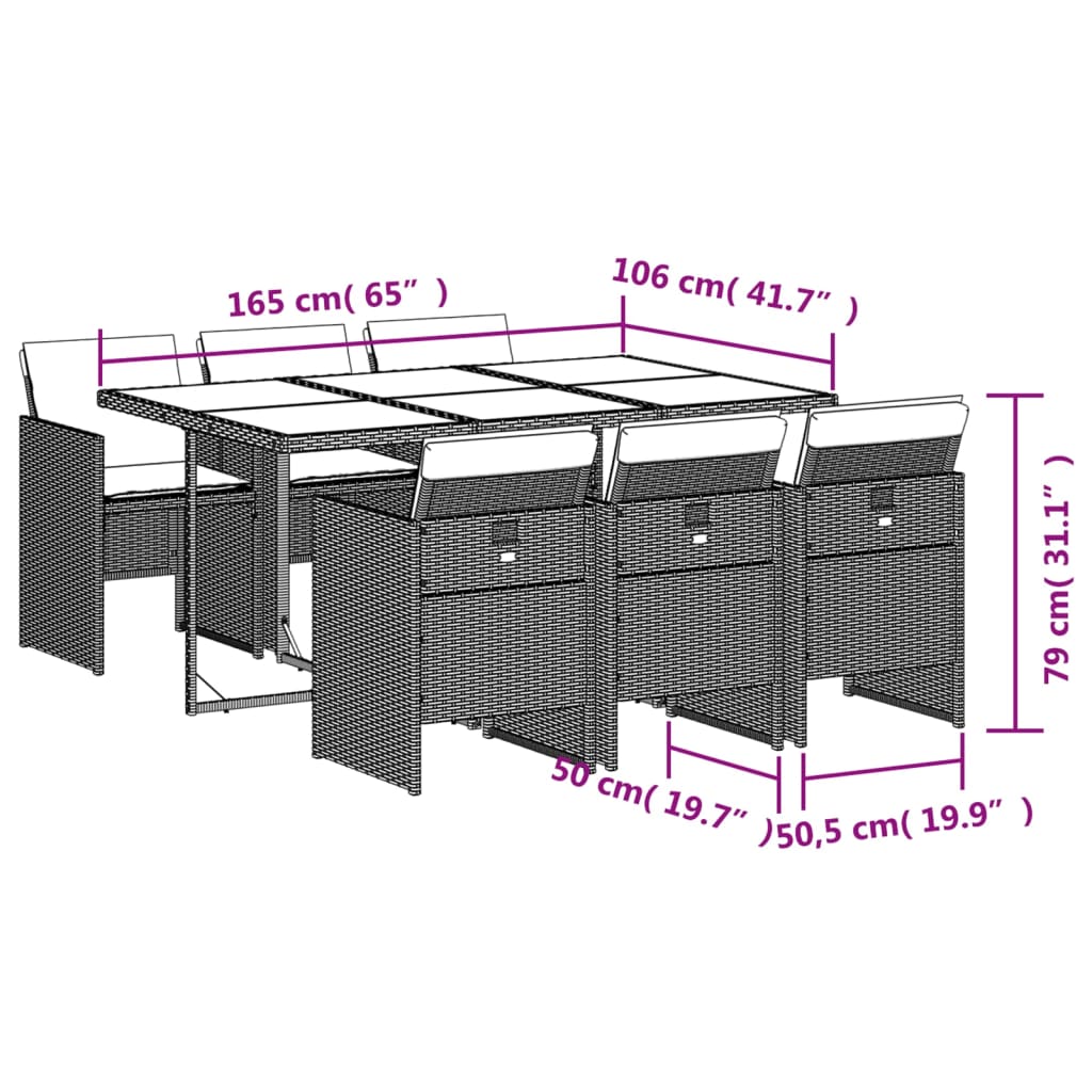 7-delige Tuinset met kussens poly rattan zwart – afbeelding 9