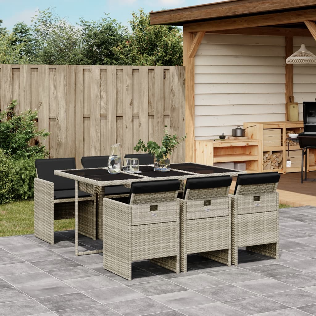 7-delige Tuinset met kussens poly rattan grijs – afbeelding 1