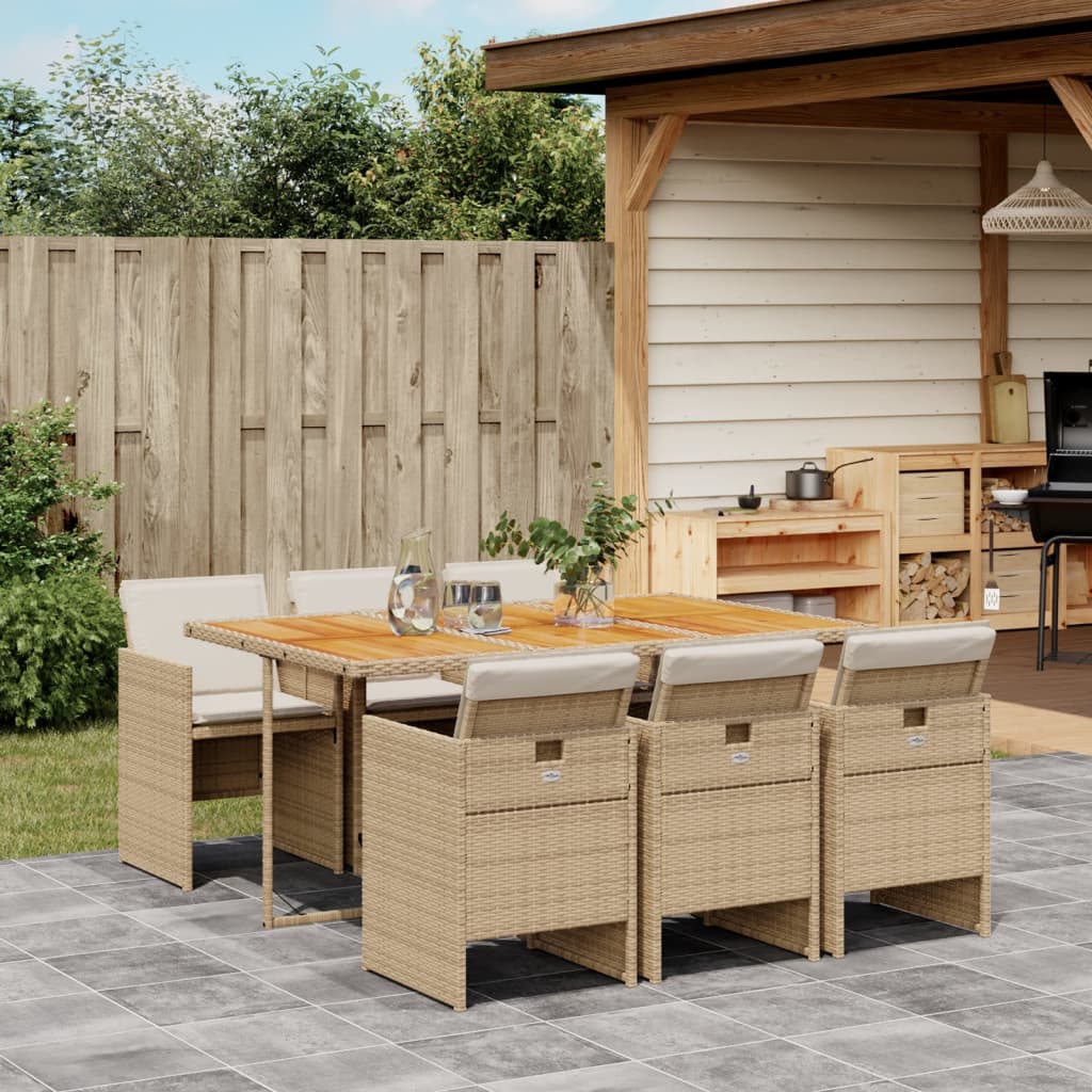 7-delige Tuinset met kussens poly rattan beige – afbeelding 1