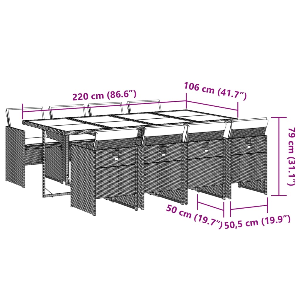9-delige Tuinset poly rattan zwart – afbeelding 9
