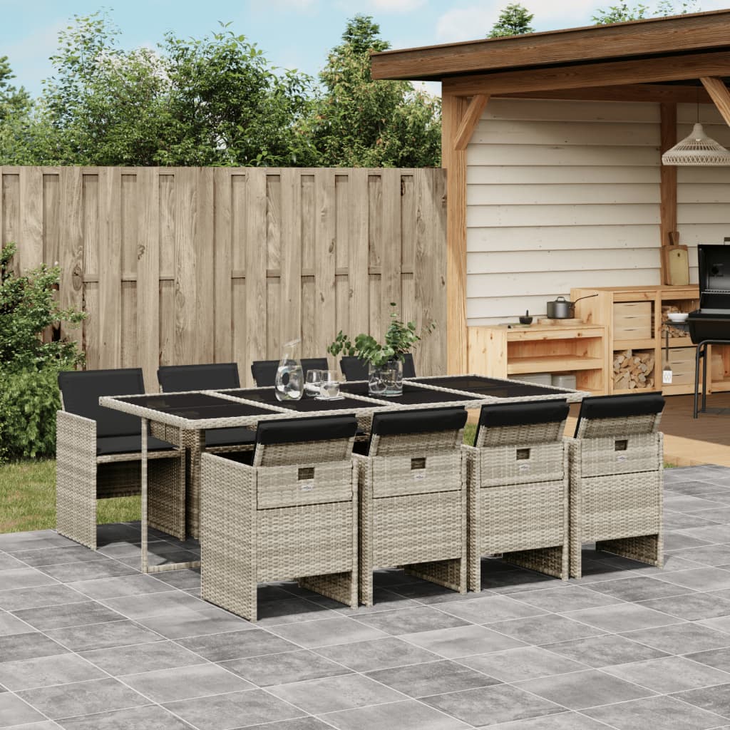 9-delige Tuinset met kussens poly rattan lichtgrijs – afbeelding 1
